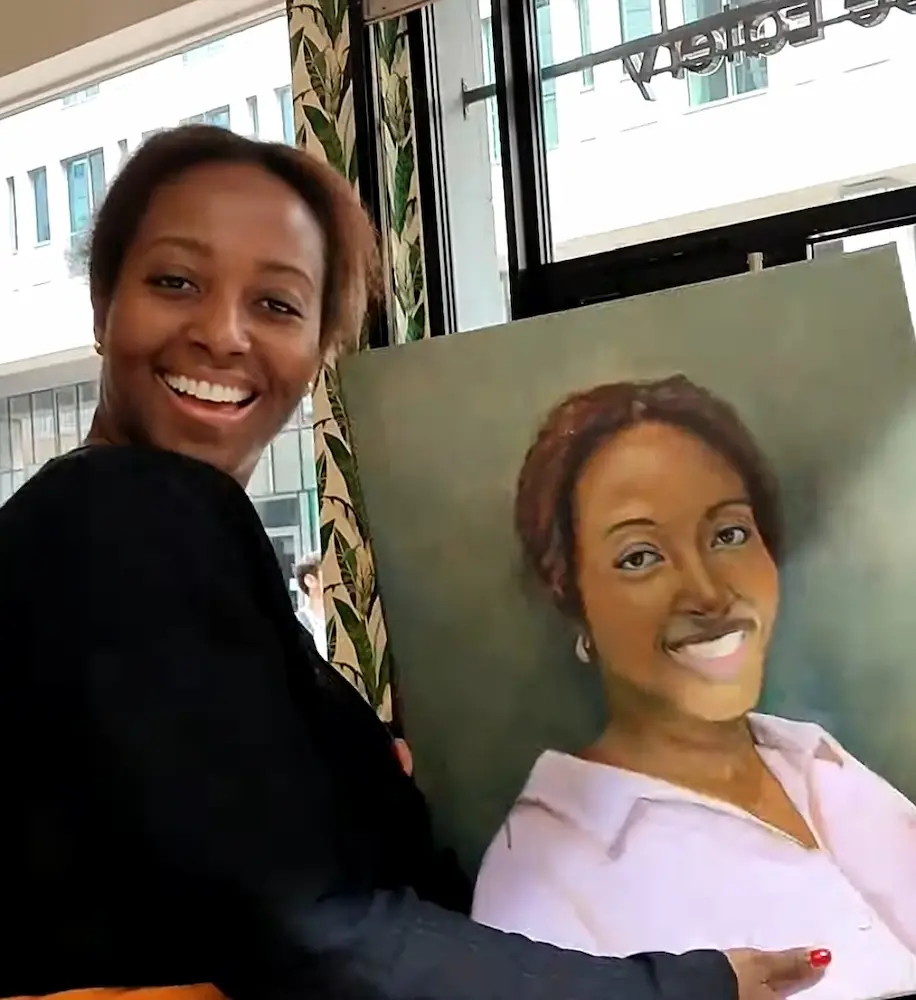 A lady with her commissioned portrait